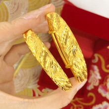 仿假黄金手镯久不褪色越南沙金手镯女镀金龙凤加厚金沙金仿金龙凤推拉
