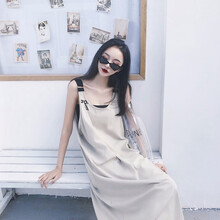 孕妇装夏装潮妈套装2019款外出中长款时尚宽松孕妇连衣裙夏季舒适 杏色 XXL