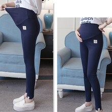 珺瑞禾 孕妇打底裤春秋款2021新款潮妈高腰修身显瘦棉质透气孕妇装托腹裤孕妇裤子 宝蓝色 L(建议体重110-125斤)