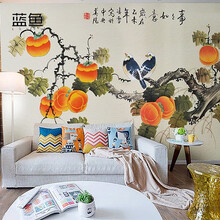 蓝鱼（LANYU）8D新中式事事如意柿子电视背景墙壁纸壁画客厅卧室墙布无缝墙纸 加厚整张-无纺布