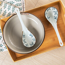 竹木本记 日式大汤勺釉下彩系列陶瓷汤勺家用勺子 腊梅大汤勺一只装