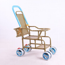 婴儿竹藤推车轻便夏季仿藤椅藤编竹子竹编宝宝小孩儿童可躺小推车 Q9蓝色款裸车