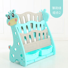 儿童玩具收纳架宝宝收纳柜简易塑料置物架幼儿园整理架多层儿童书架玩具架大容量 萌小鹿书架2号带盒子（ 蓝色）