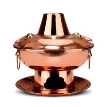 铜火锅加厚紫铜鸳鸯木炭铜火锅老北京涮肉红铜全铜涮肉家用 30厘米4人以下使用 清汤锅