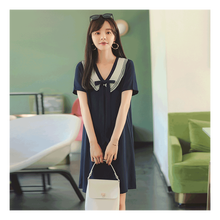 米度丽 孕妈装孕妇时尚2021夏装孕妇连衣裙夏天裙子夏季雪纺裙娃娃裙潮妈 7529 深宝蓝 XL码