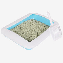 憨憨宠 猫砂盆半封闭式猫厕所猫沙盆小号猫屎盆卫生便盆防外溅便盆猫咪用品 蓝色小号38*29.5*6CM