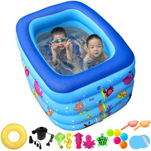 水迪儿童充气游泳池婴儿游泳池加厚家庭大号戏水池玩具游泳桶浴缸可调宝宝洗澡盆保温沐浴盆 1.3米加高配泳圈套装【长130*宽85*高70】
