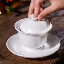 梅兰竹菊德化高白瓷张国进纯手工手造盖碗茶具陶瓷三才杯盖碗小号茶碗泡茶 亚光高白瓷张国进手造盖碗