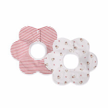 小米米（minimoto）婴儿防水棉围兜宝宝吃饭围嘴儿 经典小熊/31*28cm/宝蓝条纹+米白印花