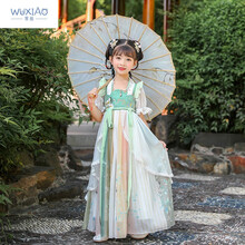 雾绡高端儿童汉服春夏新款童装女童中国风樱花汉服儿童古风唐装连衣裙女孩休闲古装薄款唐装G08 H271绿色 100
