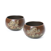 觅陶 钦州坭兴陶茶杯大号纯全手工荷花杯主人杯子陶瓷品茗杯 2杯