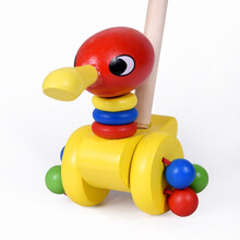 儿童推推乐 木质单杆学步手推车玩具1周岁婴儿2-3岁半宝宝男女孩 小号尖嘴鸭(杆长48cm)