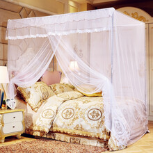 单开门蚊帐单人家用1.5米1.8m床落地一开门纹帐1.2公主风加密帐纱 白色(加粗支架+风扇杆) 1.5m(5英尺)床