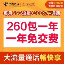 中国电信 电信流量卡无限流量纯流量上网卡4g手机卡电话卡全国通用大王卡京东卡日租卡不限量校园卡包年卡 一年免月费（每月65G流量+300分钟）