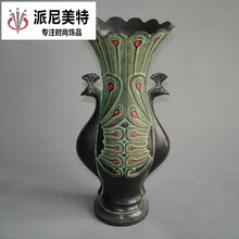 仿古青铜器风水转运摆件古玩古董礼品类收藏品商务馈赠双凤尊花瓶