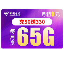 中国电信 全国通用流量卡不限量京东卡手机卡月租大王卡上网卡电话卡无限流量卡不限速卡9元/65G/月 [小特卡】-月租9元 全国流量65GB