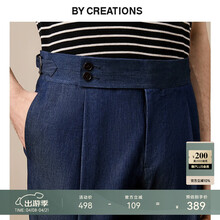 By Creations柏品纯棉牛仔商务休闲西���男士丹宁裤子中高腰巴黎扣修身通勤长裤 深蓝色 44