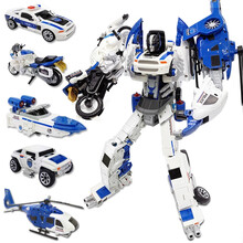 合金仿真车变形机器人玩具金刚大力神工程车消防车警车汽车模型男孩学生启蒙益智玩具儿童合金小汽车 【KY307】五合一城市战警机器人