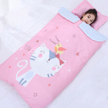 禾声 0-18岁儿童睡袋春秋薄棉中大童防踢被子婴儿宝宝睡袋春夏秋冬四季通用可脱胆小孩小学生防踢被神器 粉色小猫 120x75cm，适合1-6岁，棉花薄款