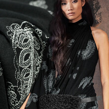 煊缎 T恤布料 弹力 黑色底部树叶纹刺绣针织服装面料diy手工制衣时装夏布