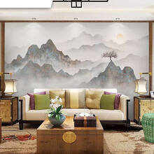 蓝鱼（LANYU）8D新中式立水墨大理石山水电视背景墙壁纸客厅卧室寓意影视墙布墙纸无缝壁画 加厚整张-无纺布