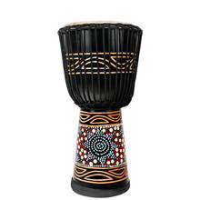 9寸彩绘非洲鼓手鼓手工整木雕刻非洲鼓儿童初学者丽江演奏山羊皮手鼓 黑色雕刻款 9寸