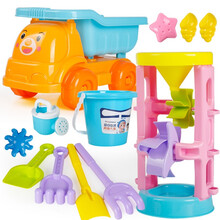 儿童沙滩玩具车套装大号宝宝玩沙子挖沙漏铲子工具女孩玩具 马卡龙色系12件套