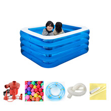 哈乐猫儿童游泳池宝宝洗澡家用大型加厚婴儿小孩超大号家庭充气水池幼儿园游泳池 抗晒1.5米四层蓝白戏水套餐