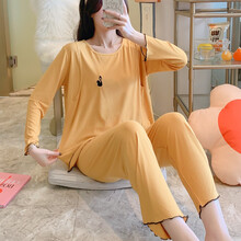 十月结晶 商场同款孕妇睡衣夏季莫代尔月子服夏天薄款产后长袖家居服套头产妇哺乳衣 黄色莫代尔月子服 M【建议产后90-120斤】