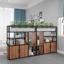 可定做 精甄 客厅玄关隔断柜 隔断置物架办公室带柜创意多层多功能实木板绿萝花架储物架 长80*30高110 如图