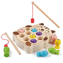 钓鱼玩具磁性双竿木质益智宝宝1-3岁婴幼儿童玩具男孩女孩早教亲子互动玩具 小猫钓鱼游戏