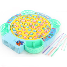 儿童钓鱼玩具 电动旋转套装 宝宝早教益智3-6岁音乐亲子互动 男孩女孩训练手眼协调小孩子过家家玩具 充电版【加大号马卡龙翠绿】45鱼4竿