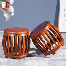 比艺红木家具非洲花梨（学名：刺猬紫檀）新中式实木鼓凳换鞋凳家用门口古典沙发凳试鞋凳洗脚凳写作业椅子 鼓凳尺寸：直径30cm*高度34cm