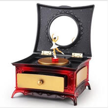 创意闪灯贝壳芭蕾跳舞女孩发条音乐盒首饰收纳八音盒儿童生日礼品 梳妆台红木色无灯