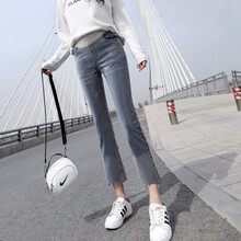 米度丽 孕妇裤子春季孕妇裤外穿牛仔裤喇叭裤九分打底裤宽松阔腿裤潮妈 蓝色 M码