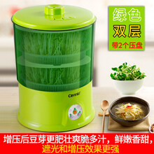 家用豆芽机全自动智能大容量发豆牙菜桶自制小型生绿豆芽罐盆芽苗机 绿色双层  带2压盘