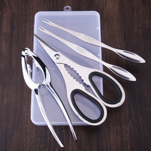 剥螃蟹吃蟹工具304不锈钢蟹八件蟹钳蟹夹蟹针海鲜剪吃大闸蟹螃蟹 标准蟹钳+蟹剪+2只蟹挑+送收纳盒