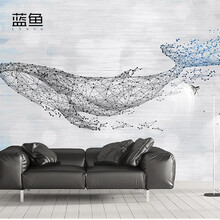 蓝鱼（LANYU）3D立体现代墙布鲸鱼卡通电视背景墙壁纸客厅卧室线条壁画墙纸 柔软-无纺纸