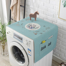 缤谷 洗衣机盖布防水防尘罩海尔滚筒洗衣机防晒冰箱盖巾卡通棉麻布艺带挂袋 花丛猫咪 55cm*140cm（洗衣机单开门冰箱通用盖巾）