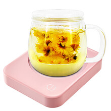 Meyou加热杯垫恒温杯保温碟暖暖杯加热水杯办公室加热垫学生热牛奶神器恒温杯垫 茱萸粉+玻璃杯（350ml）