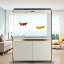彩鲽彩蝶屏风系列龙鱼缸鱼缸水族箱超白鱼缸水族箱客厅玻璃底滤懒人金鱼缸简易换水家用家居生态鱼缸KBG 霞明月映象牙白色 KBG1200(120*41*缸85/柜74)