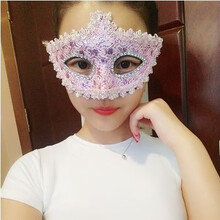半脸面具女古风 中国风蕾丝面纱情趣遮脸面罩COS化妆舞会眼罩 蕾丝公主面具粉色