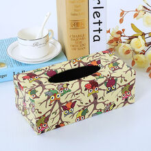 皮革车用纸巾盒座式汽车内饰车载纸巾盒抽纸盒商务车载纸抽盒套 猫头鹰 小号17*12*8.5cm