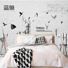 蓝鱼（LANYU）3D北欧白砖手绘麋鹿现代电视背景墙壁纸墙布壁画客厅餐厅墙纸 柔软-无纺纸