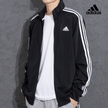 阿迪达斯（adidas） 男装春秋新款运动休闲训练运动梭织连帽开衫夹克外套 H46099黑色三条纹  XL