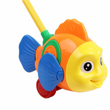 儿童玩具用手推着走的玩具 手推玩具车推推乐儿童推行学步拉杆手推小飞机宝宝推着走的玩具 橙色手推小鱼(送回力车)