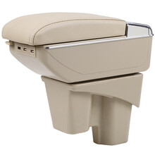 本田新锋范扶手箱15款17款锋范手扶箱18款19款哥瑞扶手箱竞瑞扶手箱专用储物盒肘拖改装 双层升高款米色(双层空间+升高加长+前后充电) 2015款~2019款新锋范