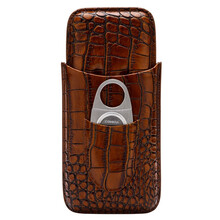 LUBINSKI鲁宾斯基 牛皮雪茄套 便携3支装雪茄剪保湿套 啡色鳄鱼纹-2