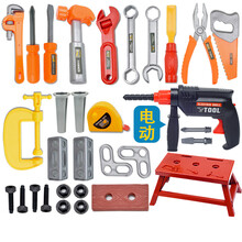 儿童修理工具箱玩具套装拧螺丝刀电钻过家家维修工具宝宝男孩 网袋装32件套电动钻没帽子