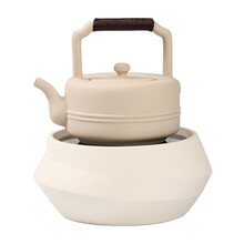 御汕堂原矿老岩泥日本铁壶煮茶专用电陶炉茶炉 银壶陶壶铜壶玻璃壶烧水陶瓷茶具电热炉 炉+陶壶 白陶套装